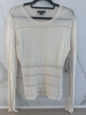 Marciano Cream Open-Knit Long Sleeve Sweater